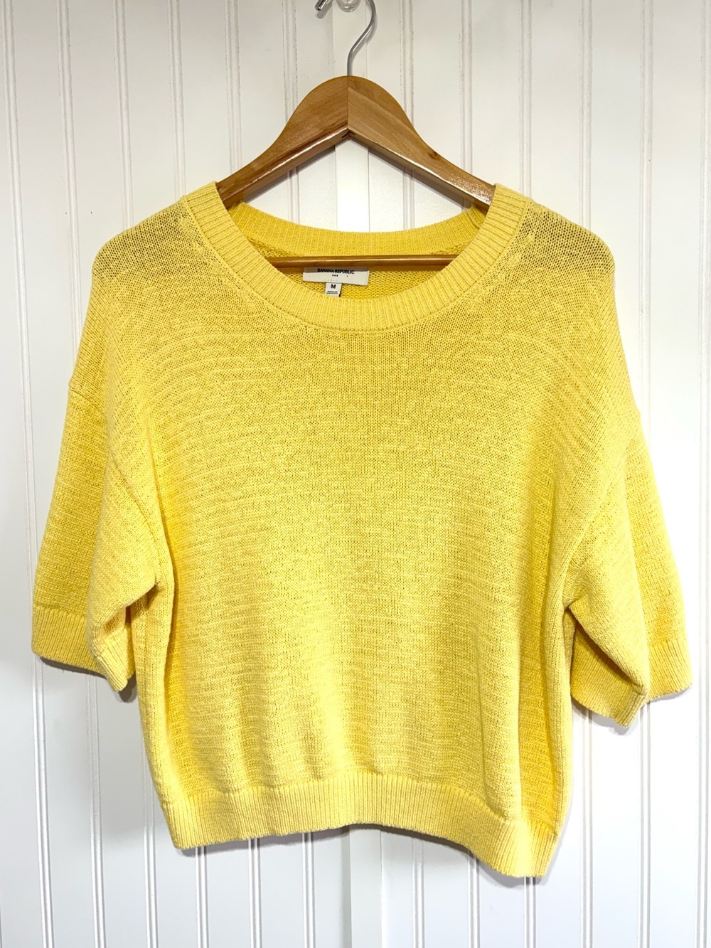 Banana Republic Yellow Cotton Blend Short Sleeve Knit Sweater Top M